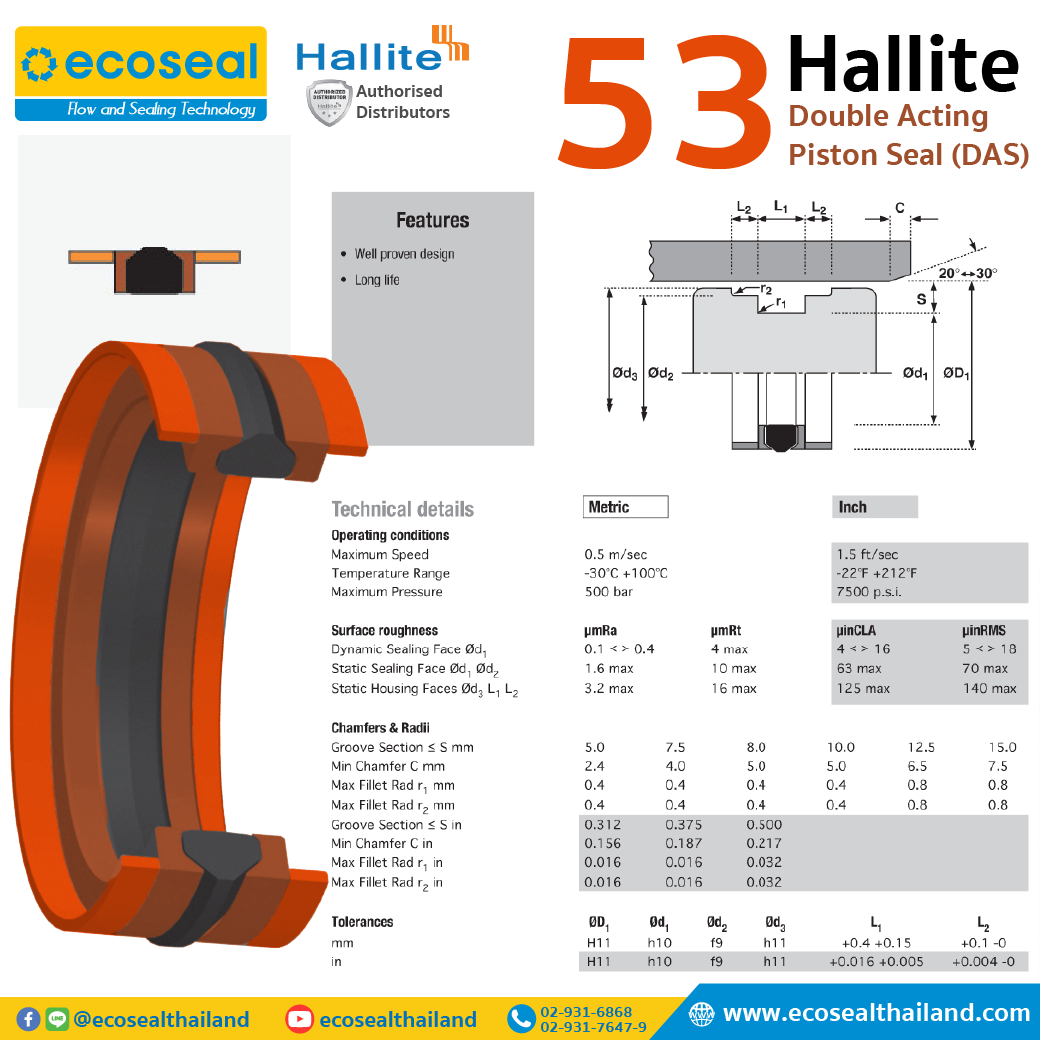Hallite 53 Double Acting Piston Seal (DAS)